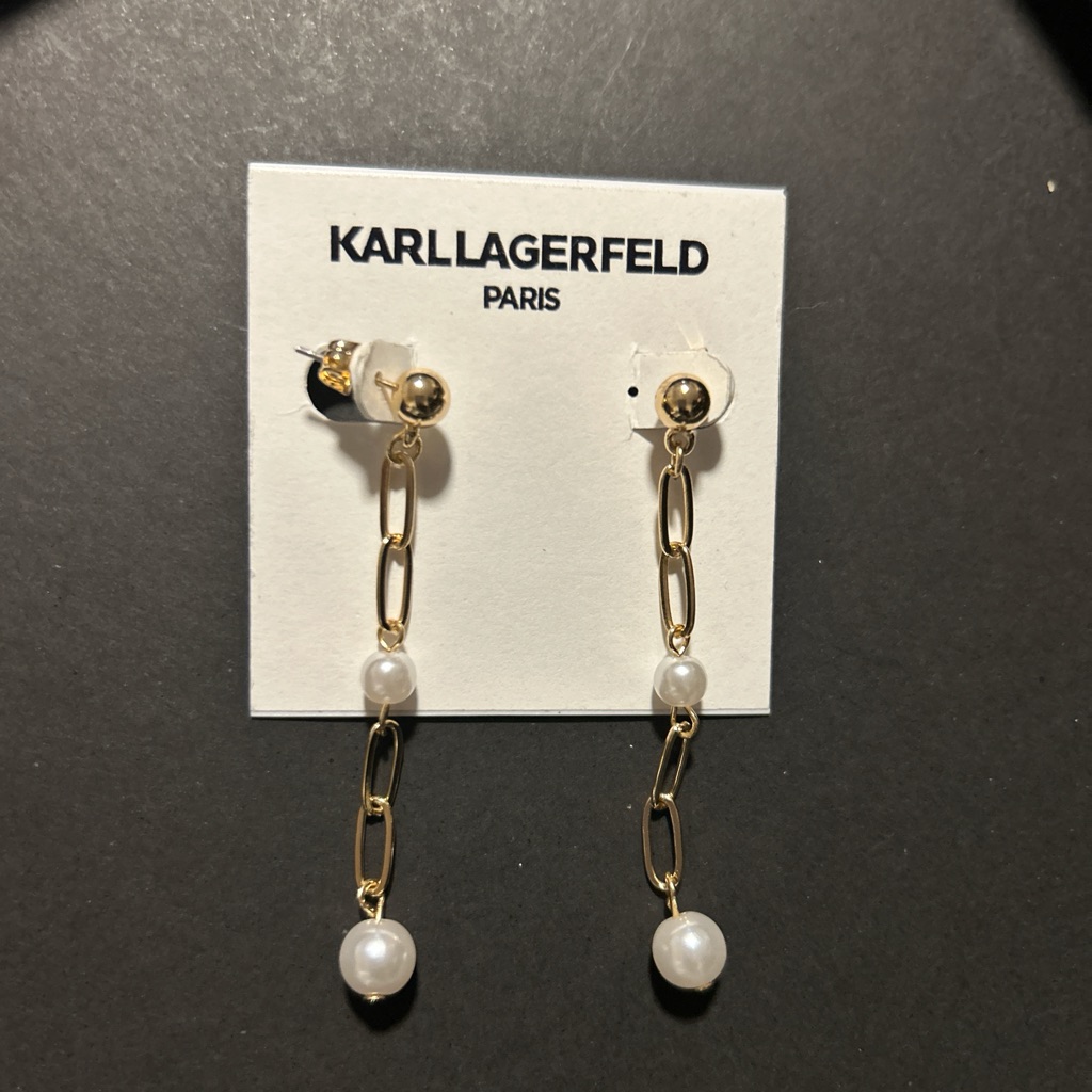 Nwt Karl Lagerfeld Gold Chain Earrings With White Pearls 20$